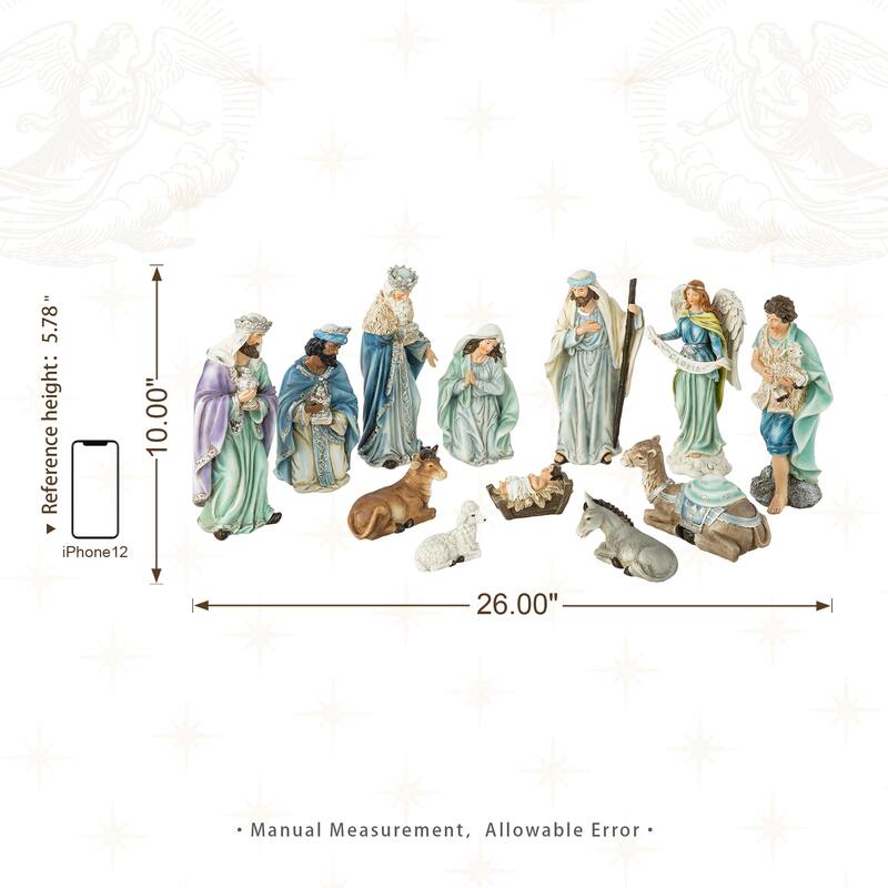 Glitzhome 12 Pcs Deluxe Blue Resin Nativity Figurine Set