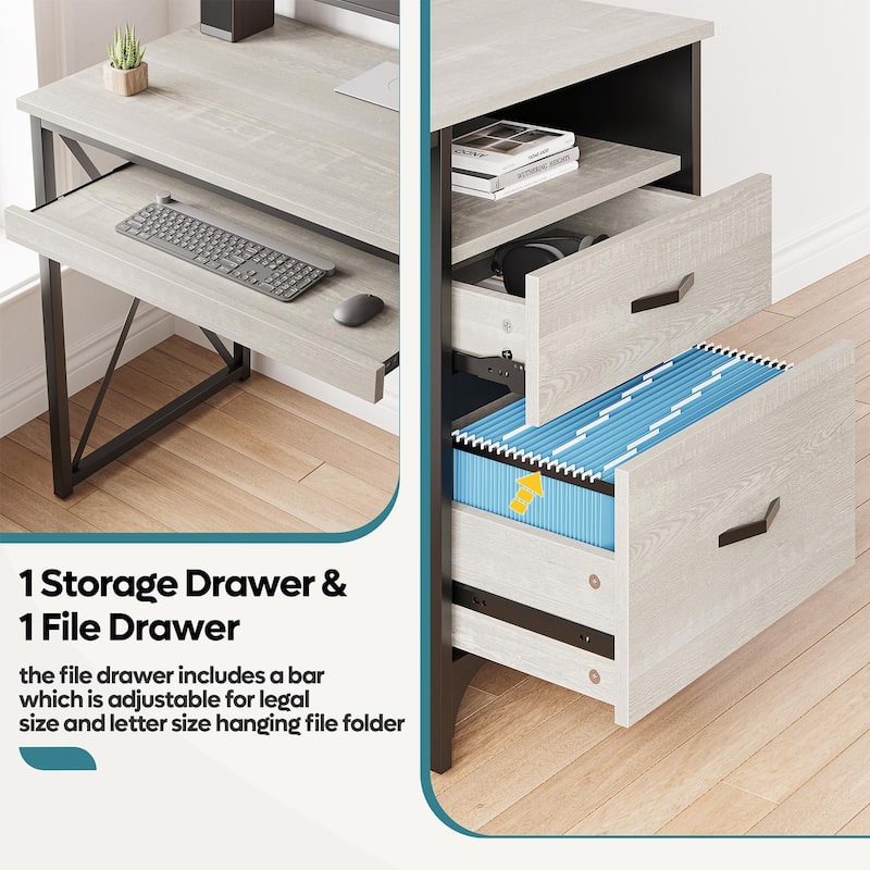 55 inch Computer Desk with Keyboard Tray and Storage Drawers