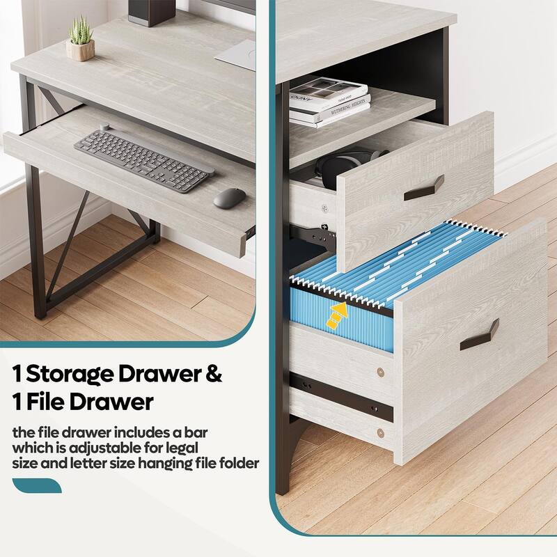 55 inch Computer Desk with Keyboard Tray and Storage Drawers
