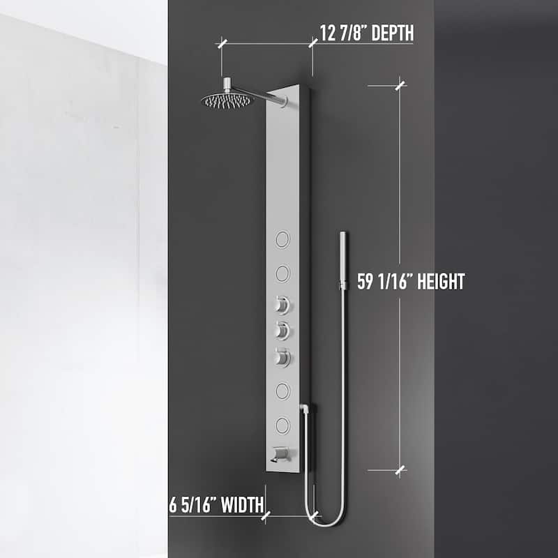 VIGO Bowery 59" H x 6" W 4-Jet Shower Panel with Round Shower Head and Tub Filler