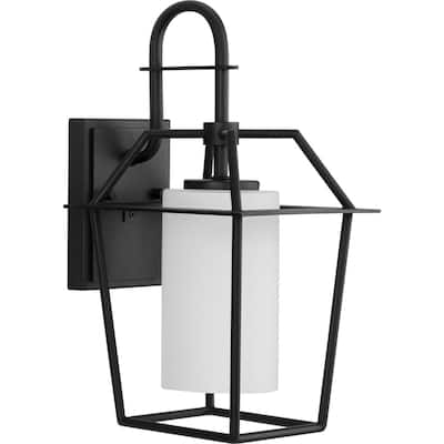 Chilton Collection One-Light New Traditional Textured Black Etched Opal Glass Outdoor Wall Lantern - 7.5 in x 8.62 in x 14.87 in
