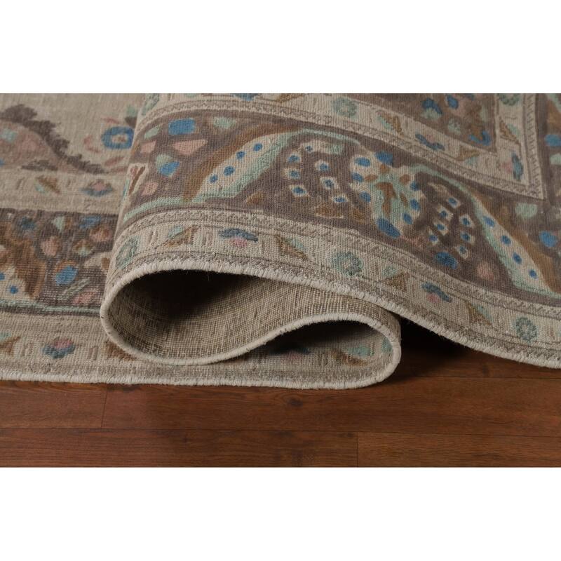 Floral Tabriz Persian Rug Hand-Knotted Traditional Beige Wool Carpet - 6'8"x 10'0"