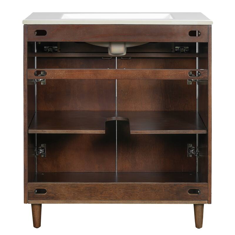 Woven Rattan Bathroom Vanity / Single Ceramic Sink Bathroom Cabinet