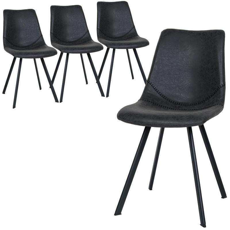 Markley Distressed PU Leather Dining Chair Set of 4 - Ergonomic Padded Kitchen Accent Seat Metal Legs - Side Chairs Home