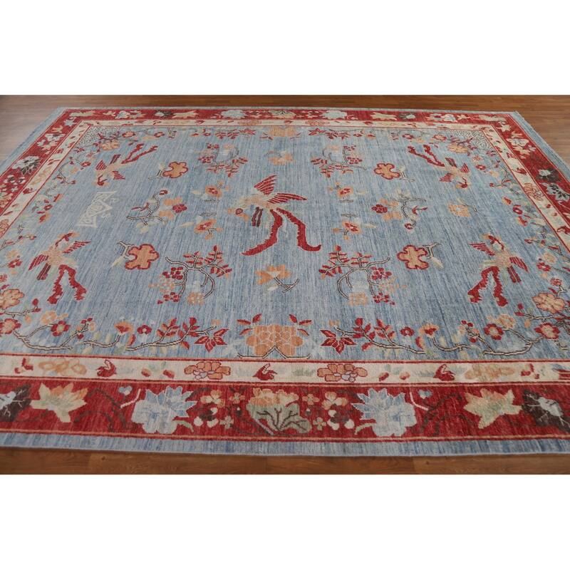 Hand Knotted Oriental 100% Wool Carpet Traditional Floral Navy Blue & Blues Art Deco Area Rug - 11' 8'' X 8' 10''