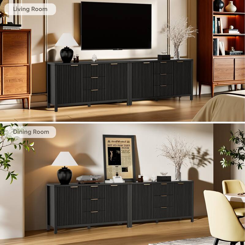 Pocassy Storage Cabinet Fluted Sideboard Buffet Cabinet with Storage