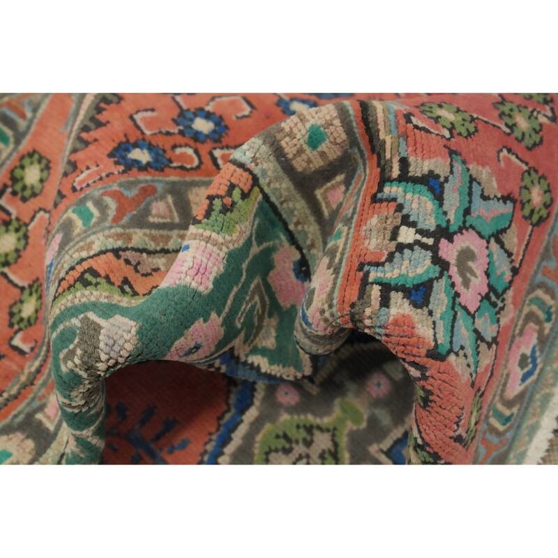 Hand Knotted Oriental 100% Wool Carpet Traditional Floral Oranges & Rust Tabriz Area Rug - 9' 4'' X 6' 4''