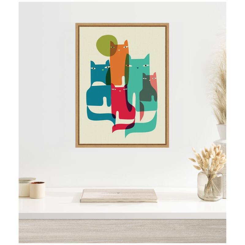 Kate and Laurel Sylvie Retro Cats Under The Moon Framed Canvas by Rachel Lee