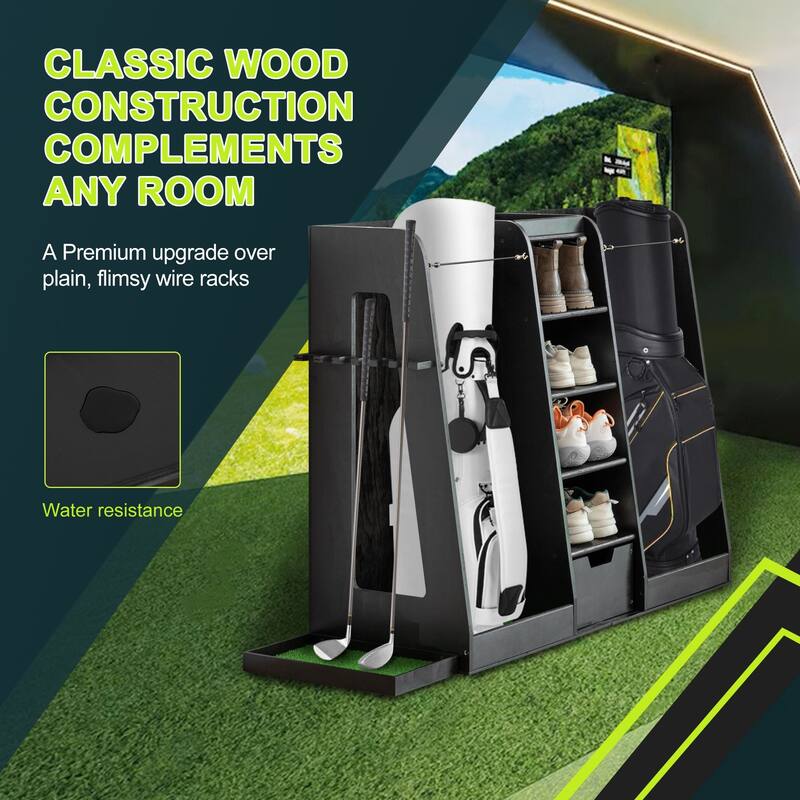 55.5''x16''x37''(LxWxH) Wooden Golf Bag Organizer and Storage Rack
