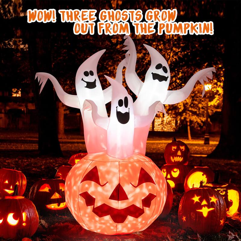 6 FT Inflatable Halloween 3 White Ghosts with Pumpkin Decoration
