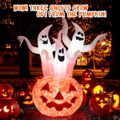 6 FT Inflatable Halloween 3 White Ghosts with Pumpkin Decoration