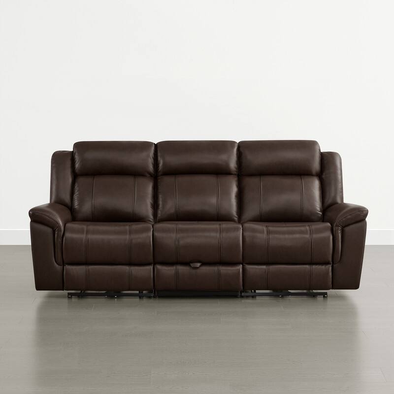 Spruce & Spring Genuine Leather Power Reclining Sofa with Optional Console & Flip-Down Table