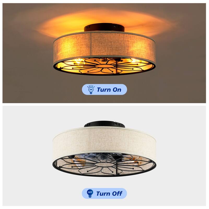 20" Caged Ceiling Fans Flush Mount,Low Profile Fabric Farmhouse Ceiling Fan with Remote Control - N/A