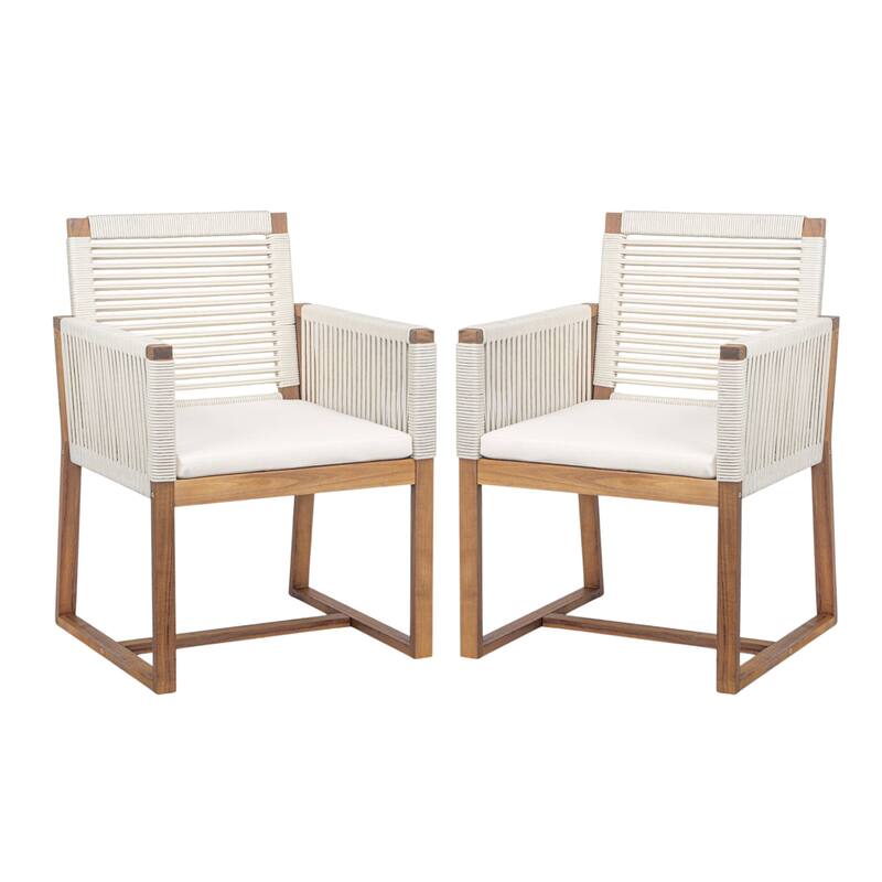 Christopher Knight Home - Noah Outdoor Dining Armchair Chairs（Set of 2) with Rope Design Back Patio Chairs,Washable Cushion