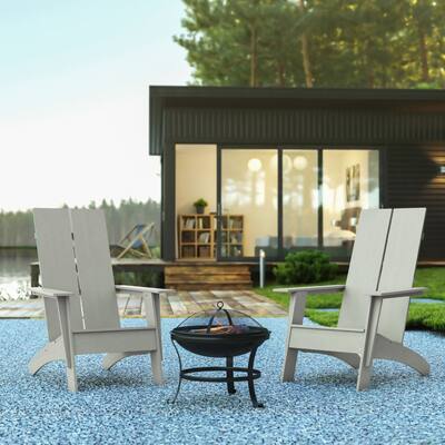 Set of 2 Dual Slat Poly Resin Adirondack Chairs-Fire Pit
