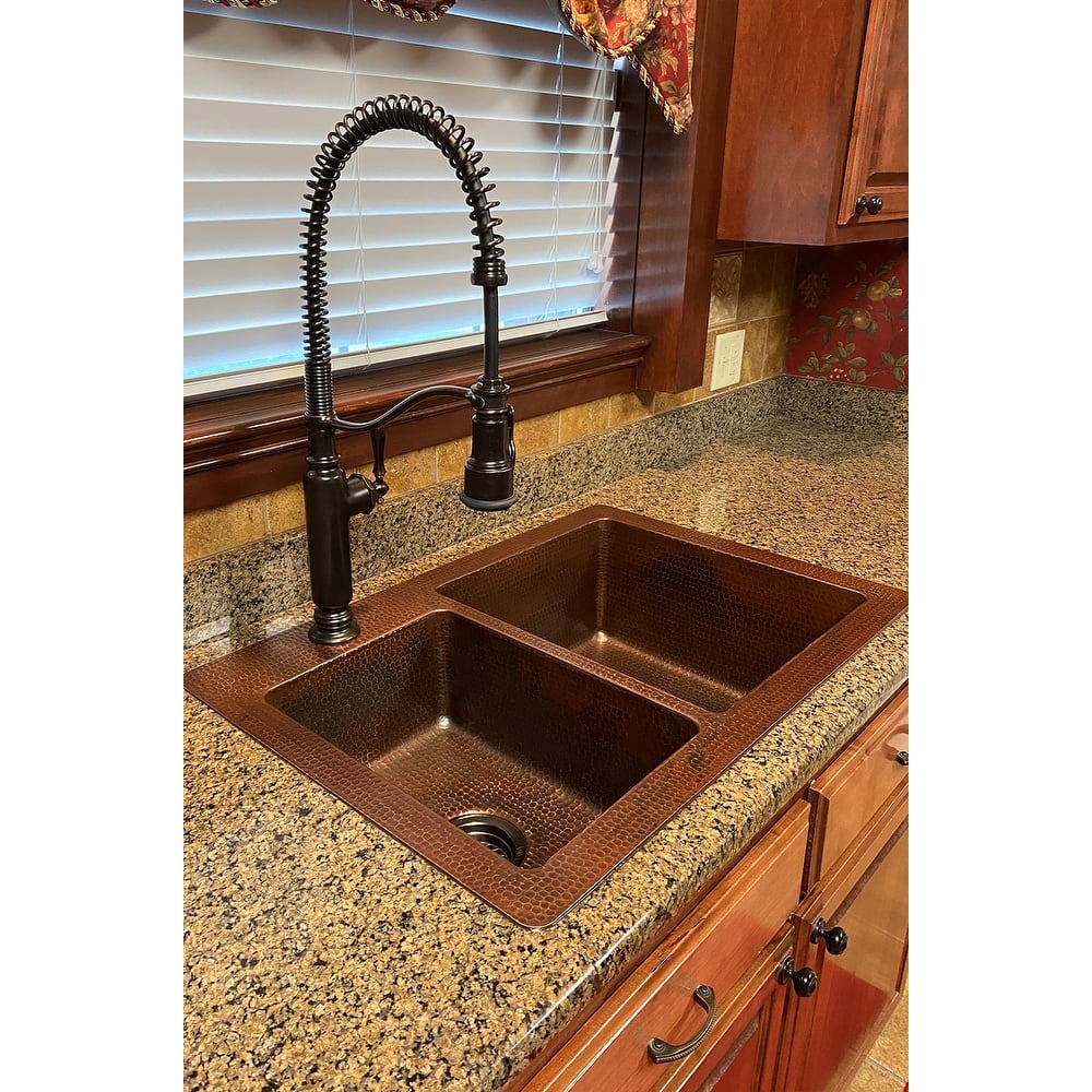 33-in Hammered Copper 40/60 Double Basin Kitchen Sink (K40DB33229)