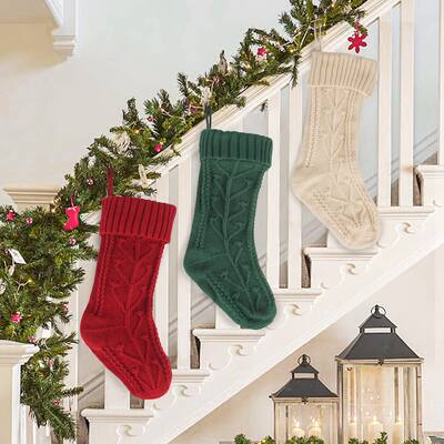 3 Pack Knitted Christmas Stockings, 18" Hanging Christmas Decoration