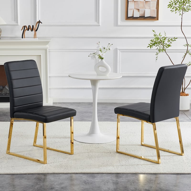 Dining Chair Kitchen Chair Side Chair Set of 2 Leather Chair Black Gold Office Chair Coffee Chair with Metal Legs