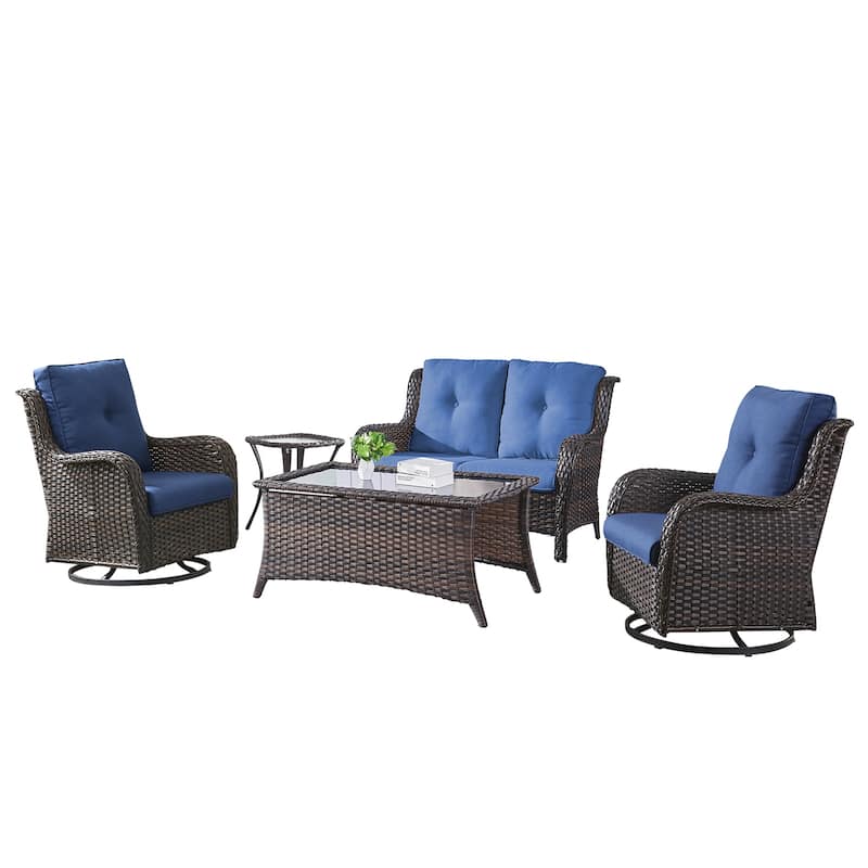 Pocassy 4 Pieces Outdoor 4 Inch Sofa Swivel Chairs Table