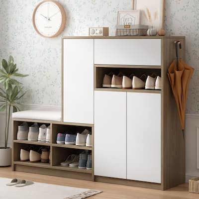 Multi-functional 2-in-1 Shoe Storage Bench & Shoe Cabinets with Adjustable Shelves
