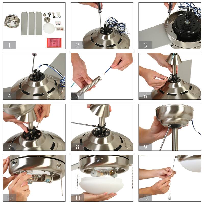 52" Modern Silver Indoor Flush Mount Ceiling Fan with Light - 52" Dia × 17.7" H