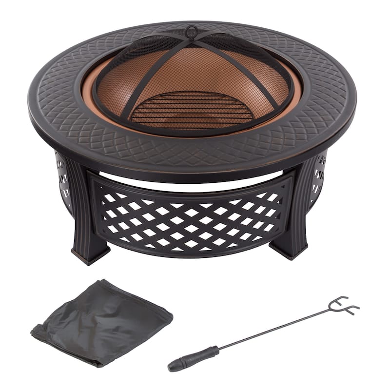 Pure Garden 32" Round Wood Burning Fire Pit with Steel Patio Ring