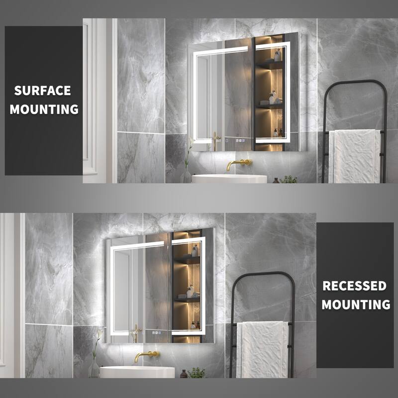 Modland Recessed Smart Mirror Cabinet 24-48x32" with Lights, Anti-Fog, Outlet & Magnifier - Adjustable Shelves