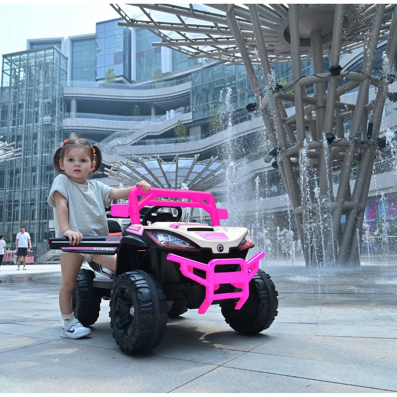 12V Exclusive Car for Kids, Electric Off-Road Vehicle with Seat Belt, Pink Electric Car Toy for Kids with Charge Display