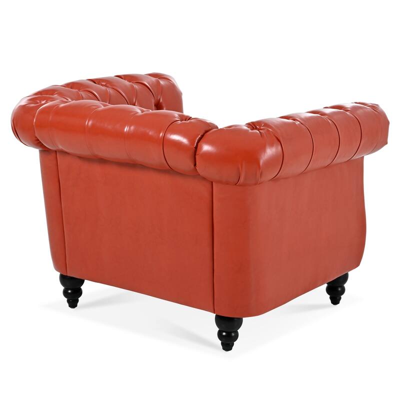 Orange Leather Single Sofa Chair Barrel Chair with Nailhead Trim, Stylish Corner Chair Side Chair with Rolled Armrests