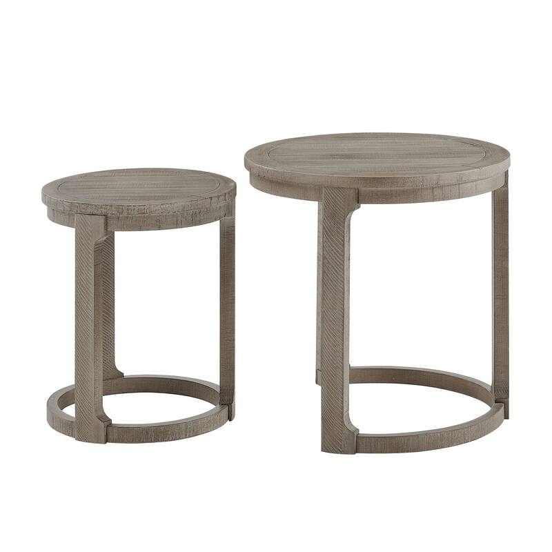 GDF Studio - Mid-Century Solid Wood 2-Piece Round Side Table Set with Curved Design