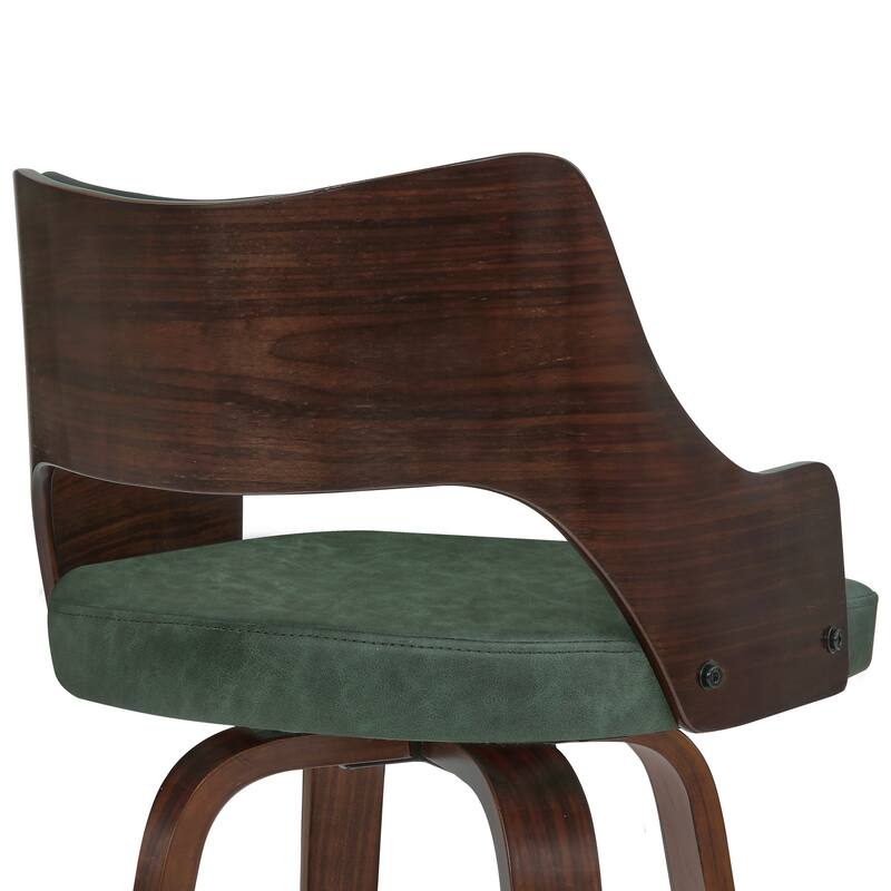 Modern Swivel Bar Stools with Curved Wood Back Upholstered Armrest Counter Stool
