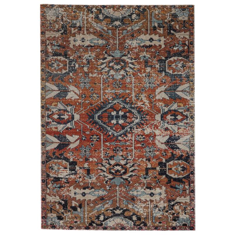 Zandra Indoor/ Outdoor Medallion Area Rug - 5'3" x 7'6" - Orange/Blue