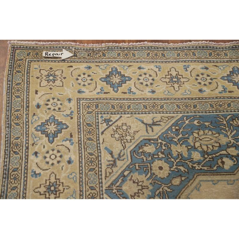 Hand Knotted Oriental 100% Wool Carpet Traditional Medallion Beige & Ivories Tabriz Area Rug - 10' 3'' X 6' 9''