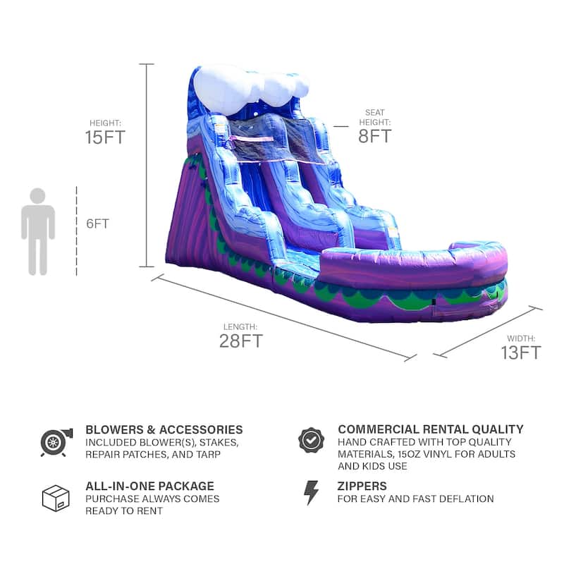 JumpOrange 15 FT Mermaid Commercial Grade Inflatabale Water Slide with Pool (with Blower)