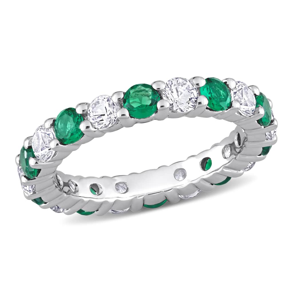 Miadora Created Emerald and Created White Sapphire Stackable Full-Eternity Band Ring in Sterling Silver
