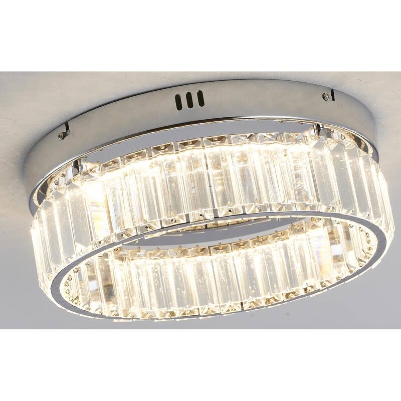 1-Light Chrome Dimmable LED Flush Mount With Clear Crystals