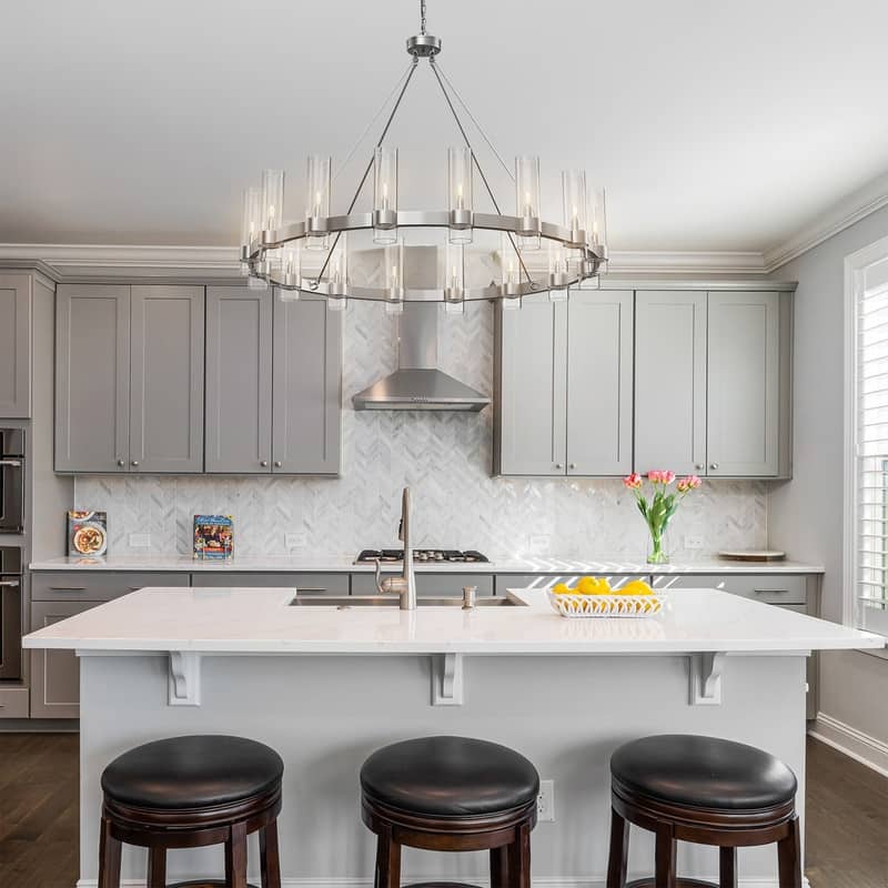 KAYLA 48" 16-Light Gold Chandelier, Wagon Wheel Chandelier with Glass Shade, Modern Farmhouse Chandelier - 48in