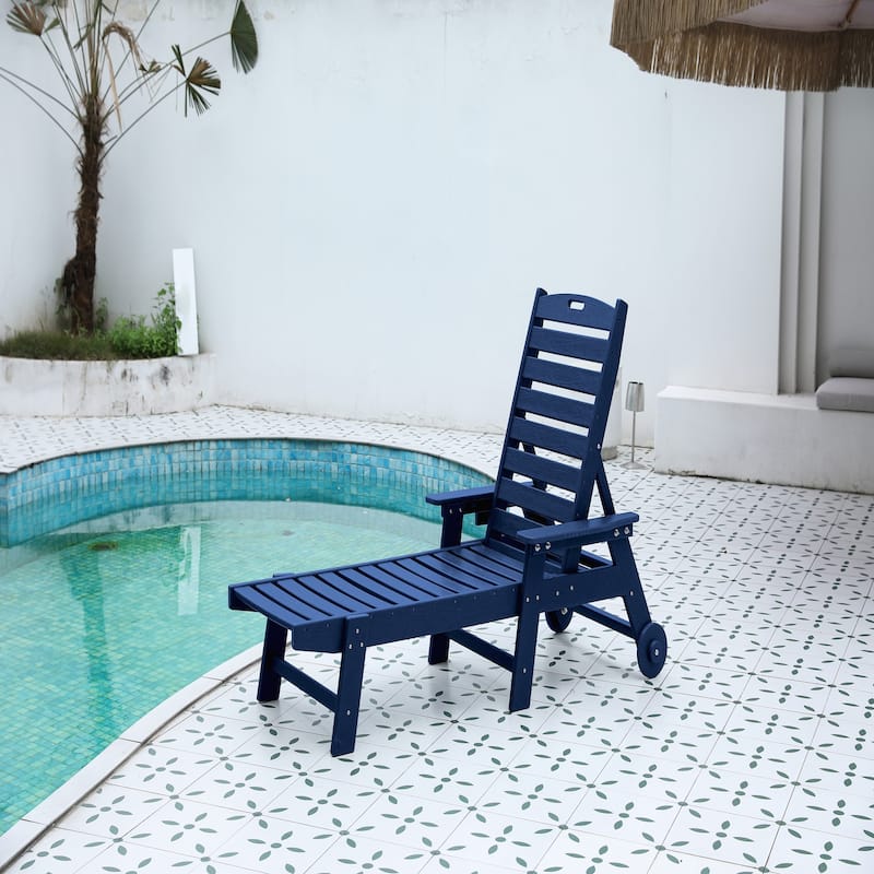 Lounge Chair Outdoor with Wood Texture,Navy Blue