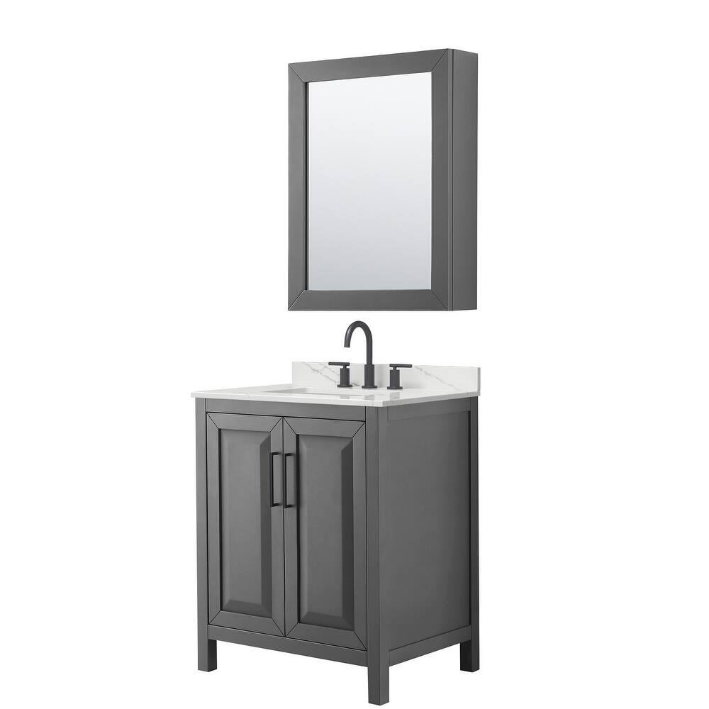 Daria 30-inch Single Vanity, 3 Hole Quartz Top, Med Cabinet
