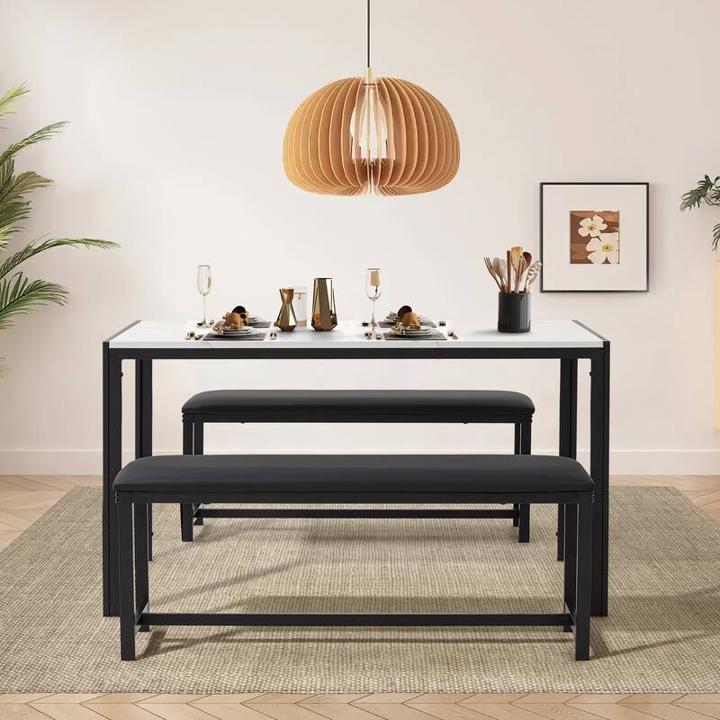 Space-Saving Dining Table Set,Ideal for Small Spaces - Featuring a Stylish Faux Marble or Wood Grain Table with Modern Chairs