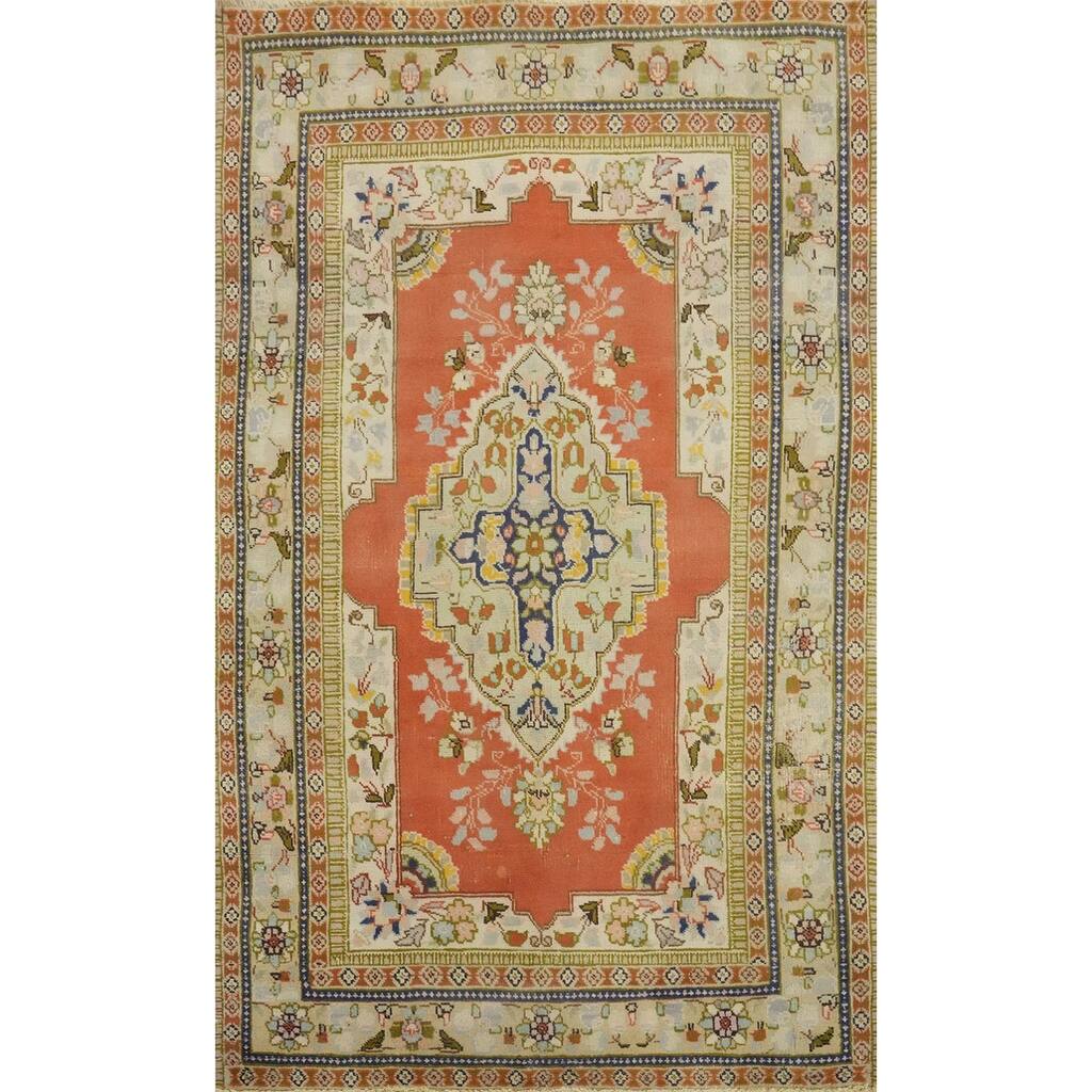 Hand Knotted Oriental 100% Wool Carpet Traditional Floral Oranges & Rust Tabriz Area Rug - 4' 10'' X 3' 3''