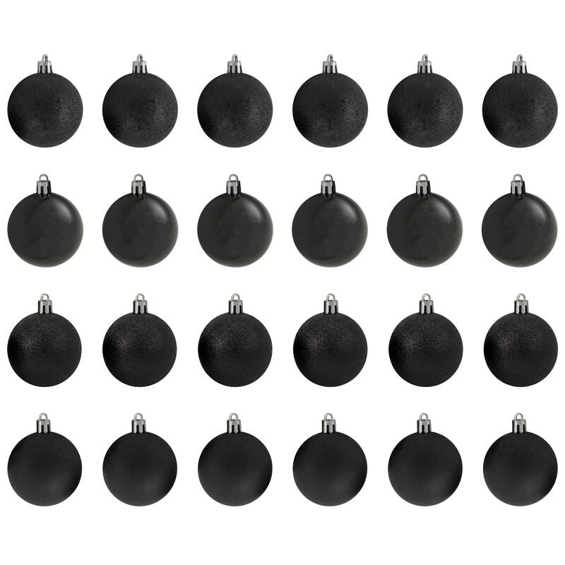 24ct Jet Black Shatterproof 4-Finish Christmas Ball Ornaments 2.5"