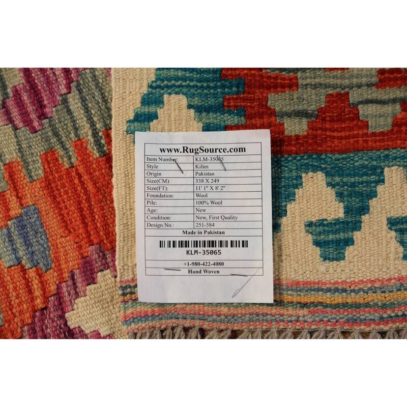 Geometric Kilim Reversible Area Rug Wool Carpet - 8'2"x 11'1"