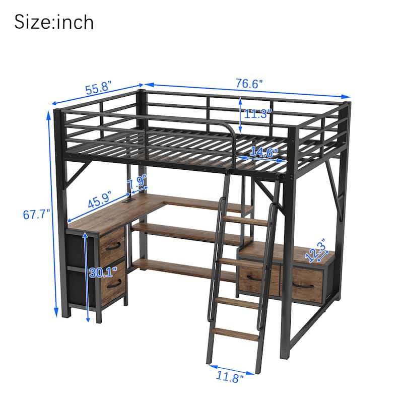 GDF Studio - Devon Loft Bed with Desk, Storage, Wardrobe, and LED Light