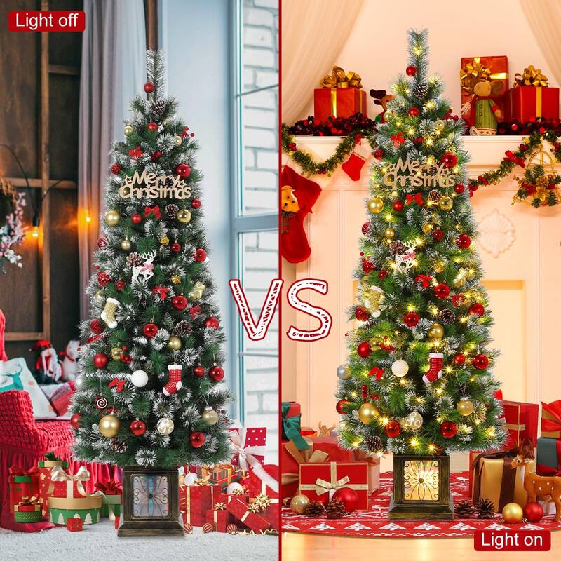 7FT Potted Christmas Tree with 140 Warm Led Lights, Artificial Christmas Tree Outdoor Decor