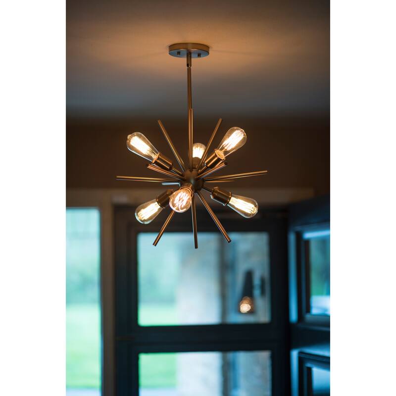 Estelle 6 Light Brass Mid-Century Modern Sputnik Pendant - 19-in W x 19.5-in H x 19-in D - Natural Brass - 19-in W x 19.5-in H x 19-in D