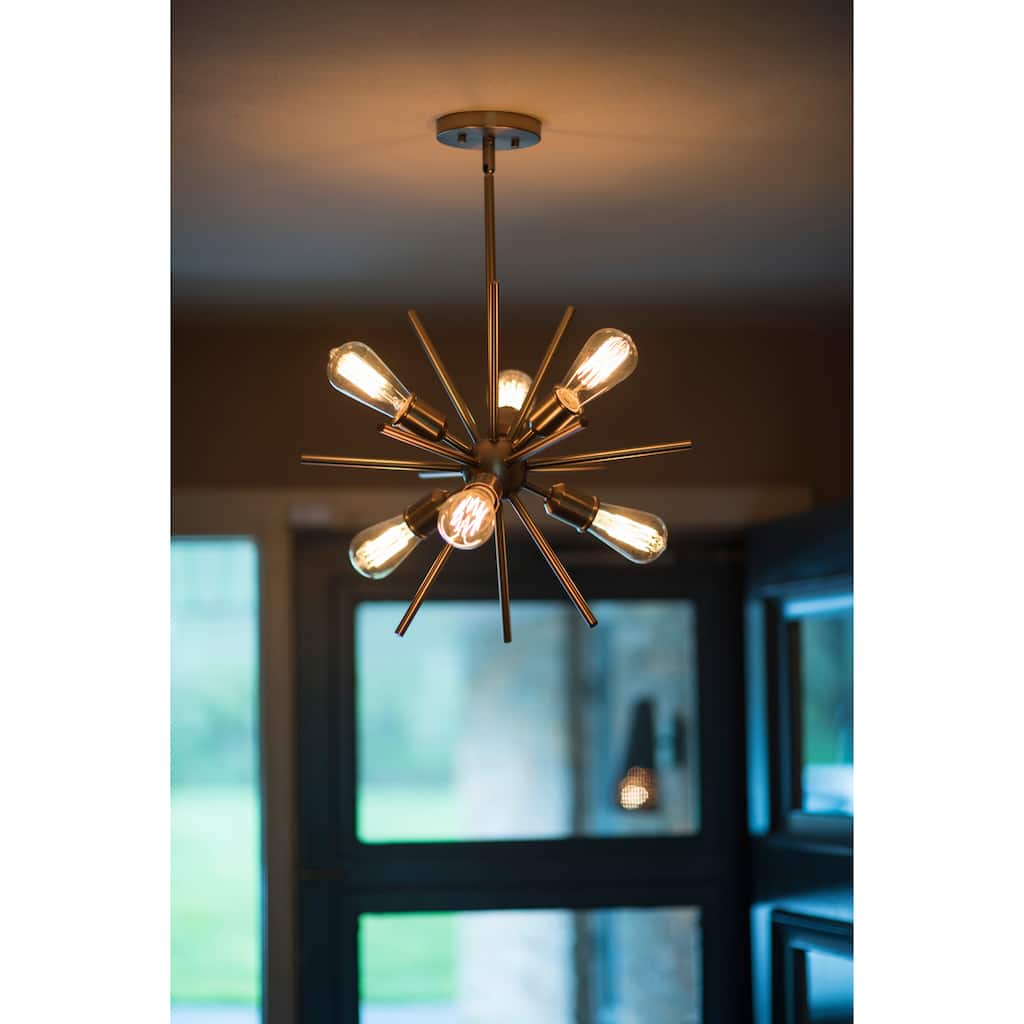 Estelle 6 Light Brass Mid-Century Modern Sputnik Pendant - 19-in W x 19.5-in H x 19-in D