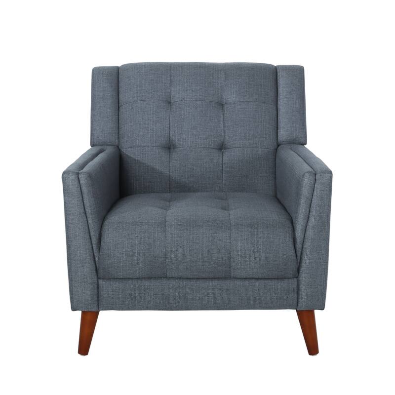 Dark Grey Modern 30.5" Upholstered Button Tufted Arm Chair with Sturdy Rubber Wood Legs