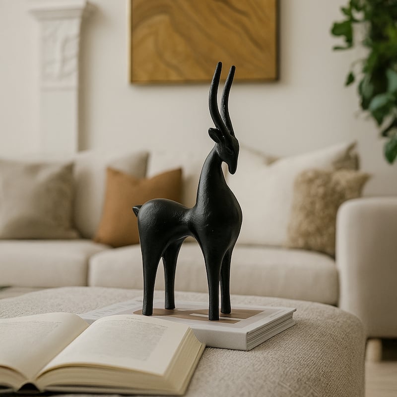 12 Inch Tall Decorative Handmade Aluminum Goat Sculpture - 6 x 3 x 12 in - Black