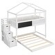preview thumbnail 19 of 36, Modern Twin Over Full House Bunk Bed With Storage Staircase And Blackboard,Sturdy Frame for Bedroom